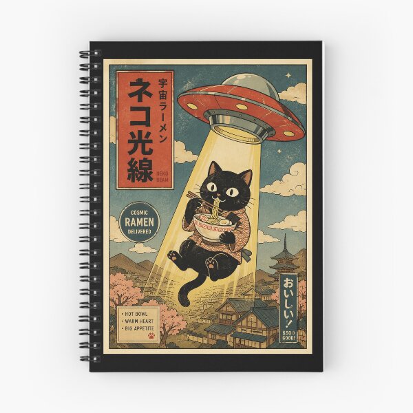 Item preview, Cosmic Ramen Cat Abducted By UFO In Vintage Japan designed and sold by eliramaison.
