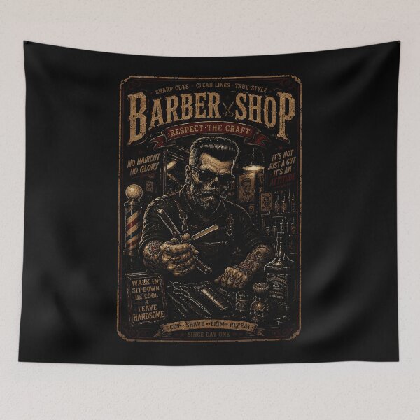 Item preview, Vintage Barber Illustration with Classic Grooming Shop Style designed and sold by Modaozushi216.