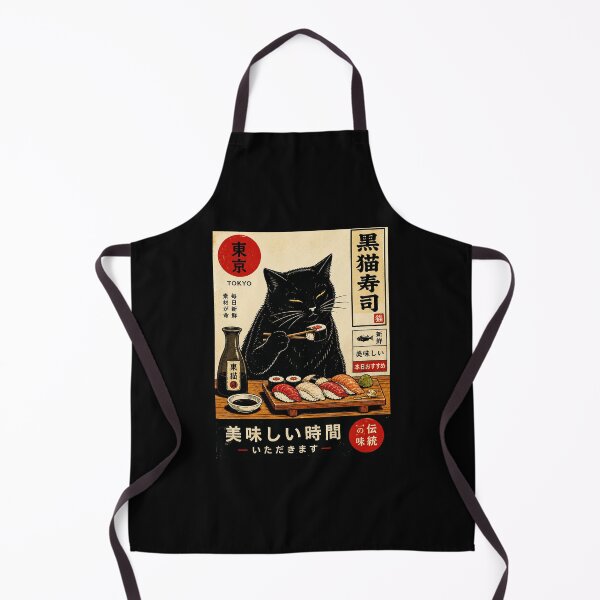 Item preview, Black Cat Sushi Night Vintage Tokyo Style Food Poster designed and sold by ferminhays.