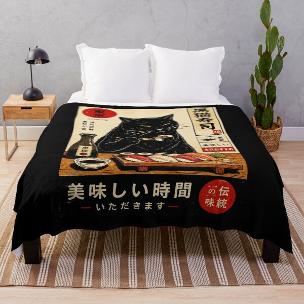 Item preview, Black Cat Sushi Night Vintage Tokyo Style Food Poster designed and sold by ferminhays.