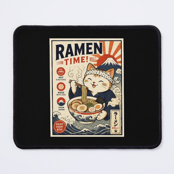 Item preview, Cute Ramen Cat Vintage Japanese Food Poster Style designed and sold by eliramaison.