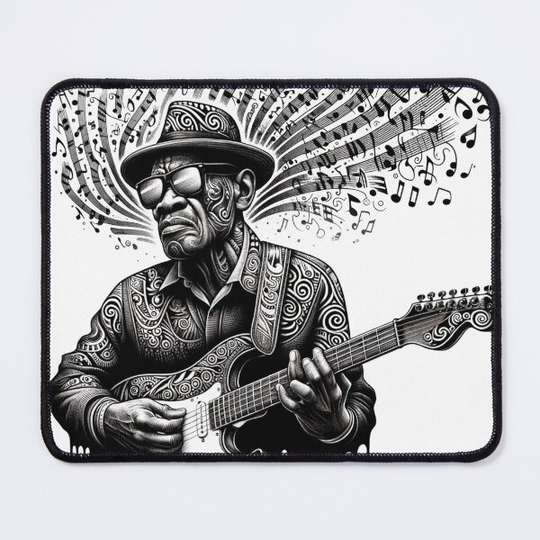 Item preview, Ornate Guitarist Music Notes Monochrome Art designed and sold by PlanetEye Designs.