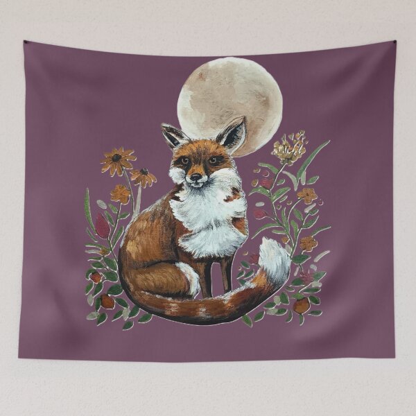 Item preview, Moonlit Fox in Wildflowers designed and sold by ArtistsAtticWI.