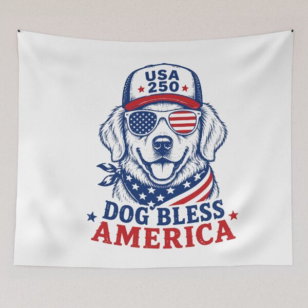 Item preview, Patriotic Golden Retriever Dog Bless America Funny 4th of July USA 250 designed and sold by gunaone-design.