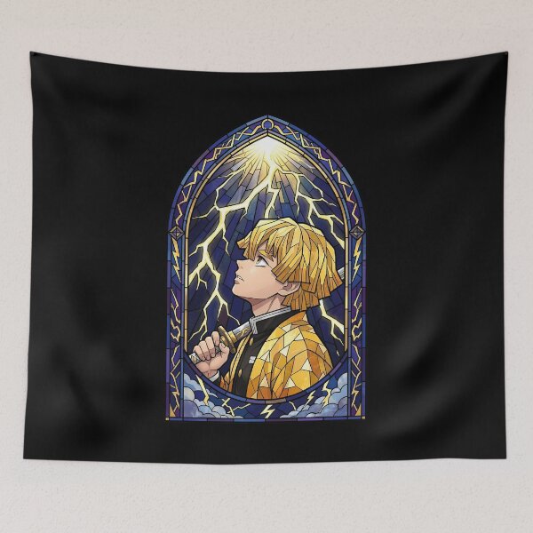 Item preview, Zenitsu Agatsuma Demon Slayer Radiant Thunder Stained Glass designed and sold by mildaclairmo.