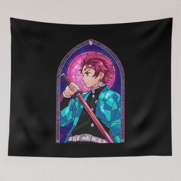 Item preview, Tanjiro Kamado Demon Slayer Neon Stained Glass Sword Portrait designed and sold by mildaclairmo.