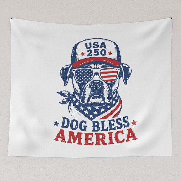 Item preview, Patriotic Boxer Dog Bless America Funny 4th of July USA 250 designed and sold by gunaone-design.