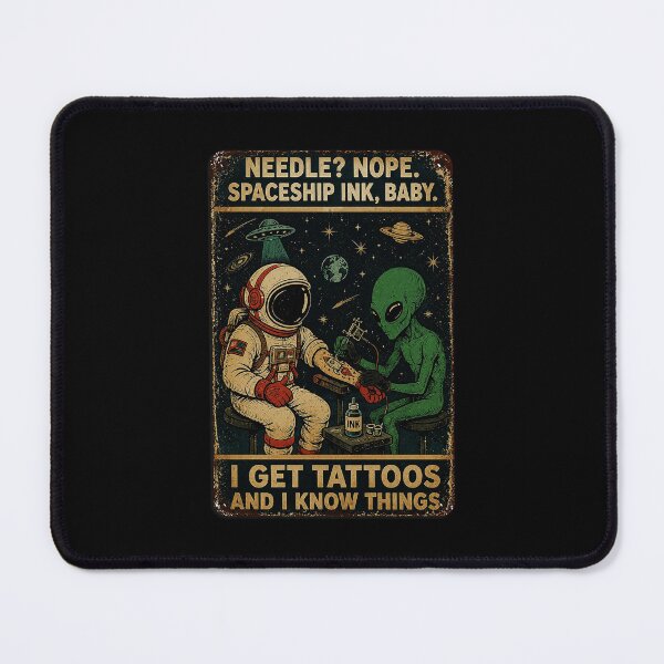 Item preview, Alien Tattoo Artist and Astronaut Space Retro Poster designed and sold by eliramaison.