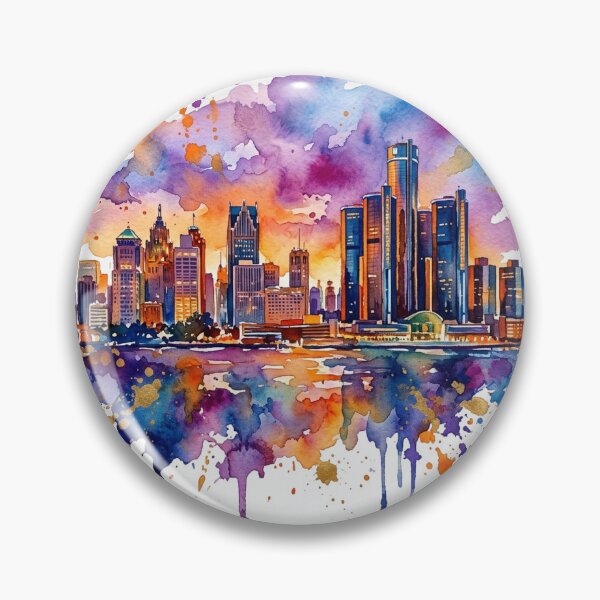Item preview, Detroit Skyline Watercolor Splash Art designed and sold by DuckOddity.