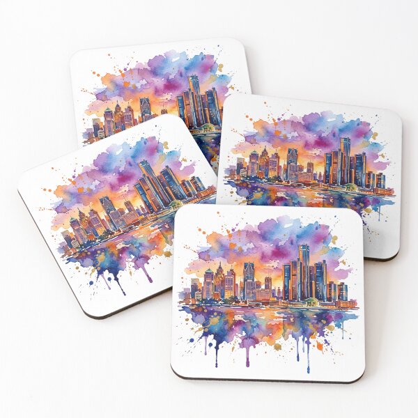 Item preview, Detroit Skyline Watercolor Splash Art designed and sold by DuckOddity.