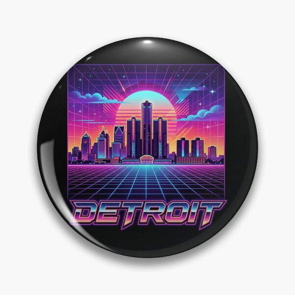 Item preview, Retro 80s Neon Detroit Skyline designed and sold by DuckOddity.
