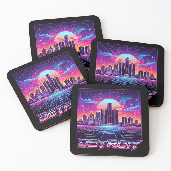 Item preview, Retro 80s Neon Detroit Skyline designed and sold by DuckOddity.