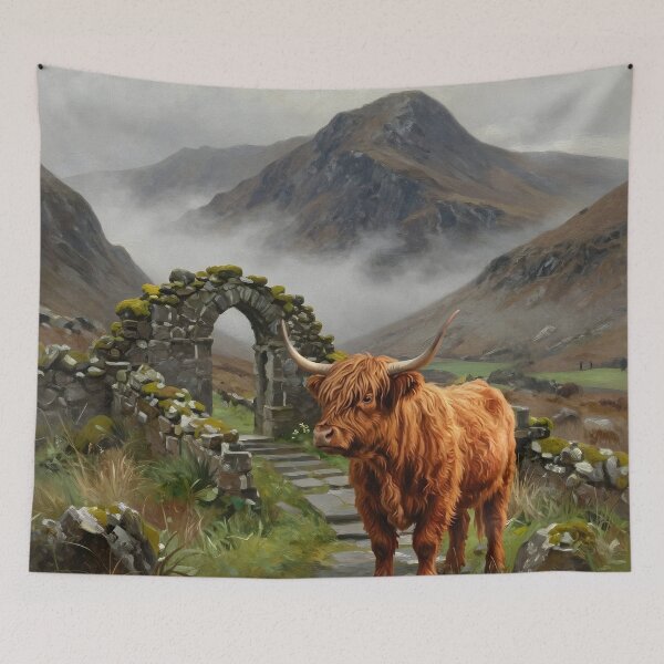 Item preview, Scottish Highland Cow and Castle Ruins designed and sold by Eclectic Monkey.