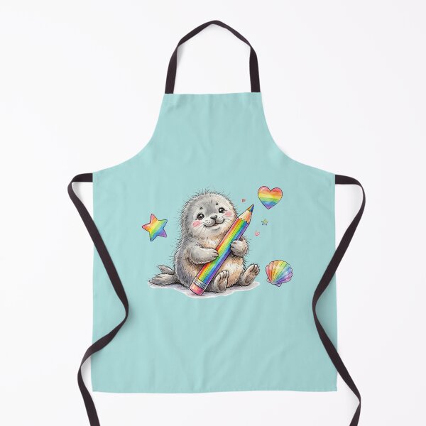 Item preview, Cute Watercolor Baby Seal Holding Giant Rainbow Pencil designed and sold by BreezifyDesignStudio.