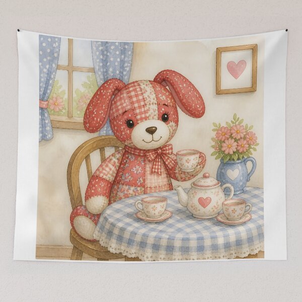 Item preview, Red Patchwork Dog Tea Party designed and sold by Shelley Loewnau-Jones Studio.