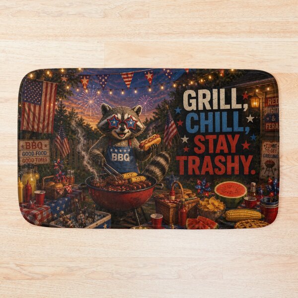 Item preview, Grill Chill Stay Trashy Raccoon BBQ designed and sold by Omni Craft .