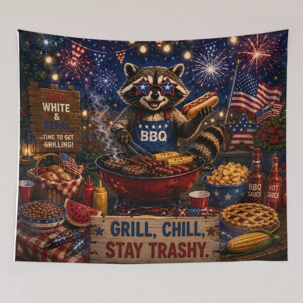 Item preview, Grill Chill Stay Trashy Raccoon BBQ designed and sold by Omni Craft .