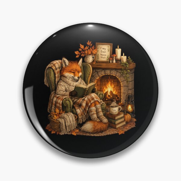 Item preview, Cozy Autumn Fox | Cottagecore Reading Fox by Fireplace | Fall Book Lover Gift designed and sold by MrDev.