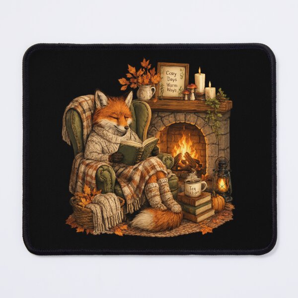 Item preview, Cozy Autumn Fox | Cottagecore Reading Fox by Fireplace | Fall Book Lover Gift designed and sold by MrDev.