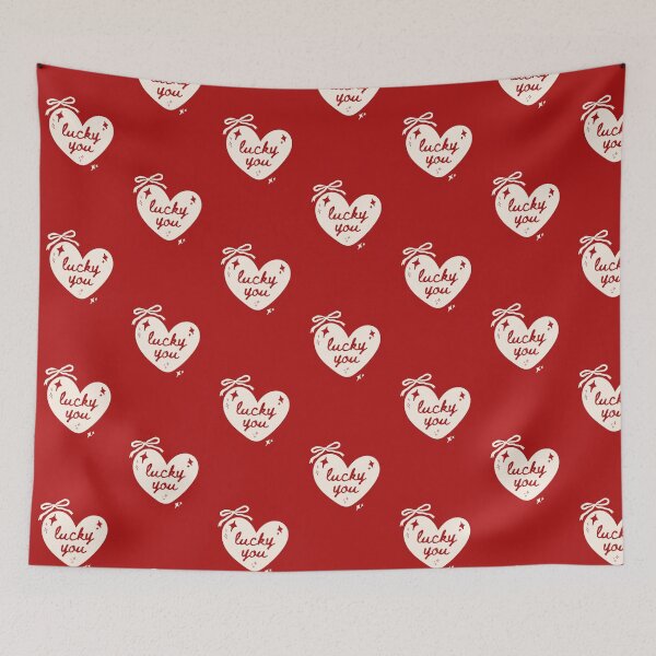 Item preview, Lucky You Red Aesthetic Heart Bow Sparkle Typography Design designed and sold by SpringTeaDesigns.