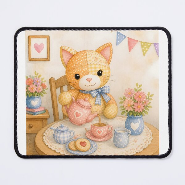 Item preview, Orange Patchwork Cat Tea Party designed and sold by Shelley Loewnau-Jones Studio.