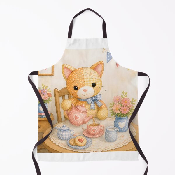 Item preview, Orange Patchwork Cat Tea Party designed and sold by Shelley Loewnau-Jones Studio.