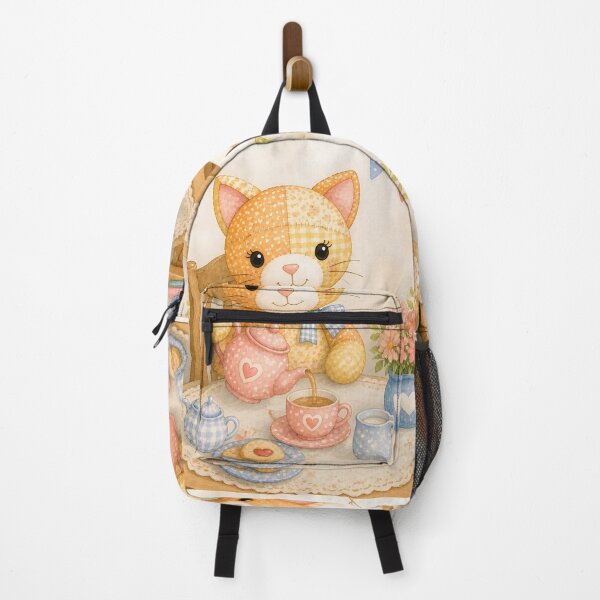 Item preview, Orange Patchwork Cat Tea Party designed and sold by Shelley Loewnau-Jones Studio.