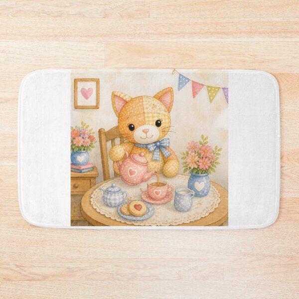 Item preview, Orange Patchwork Cat Tea Party designed and sold by Shelley Loewnau-Jones Studio.