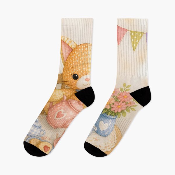 Item preview, Orange Patchwork Cat Tea Party designed and sold by Shelley Loewnau-Jones Studio.