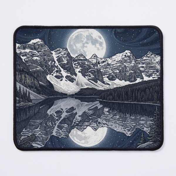 Item preview, Moonlit Mountain Reflection Vintage Engraving Landscape | Celestial Night Sky Art designed and sold by TESHYS.