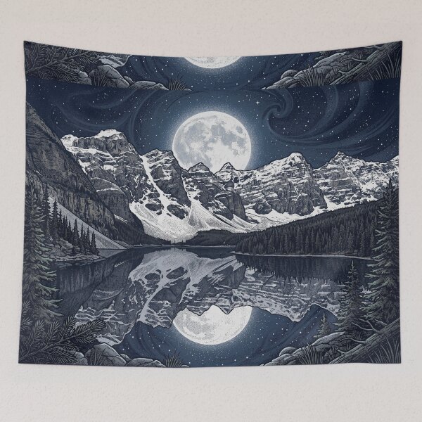 Item preview, Moonlit Mountain Reflection Vintage Engraving Landscape | Celestial Night Sky Art designed and sold by TESHYS.