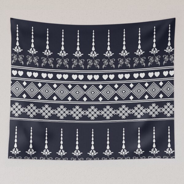 Item preview, Classic Indigo and White Geometric Folk Art designed and sold by AjjimaJKM.
