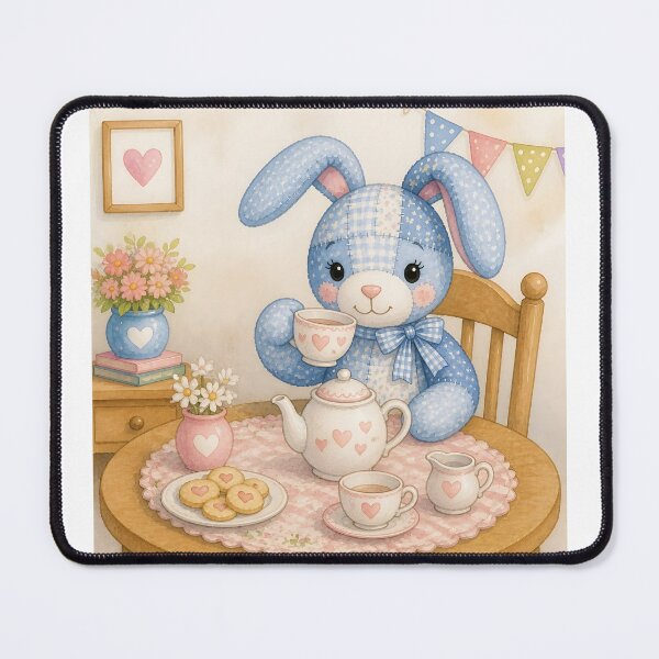 Item preview, Blue Patchwork Bunny Tea Party designed and sold by Shelley Loewnau-Jones Studio.
