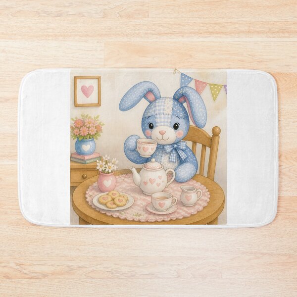 Item preview, Blue Patchwork Bunny Tea Party designed and sold by Shelley Loewnau-Jones Studio.