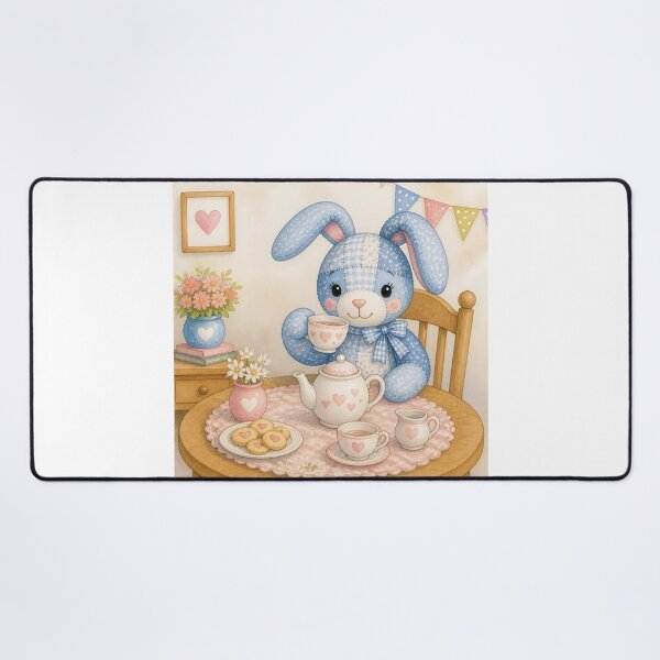 Item preview, Blue Patchwork Bunny Tea Party designed and sold by Shelley Loewnau-Jones Studio.