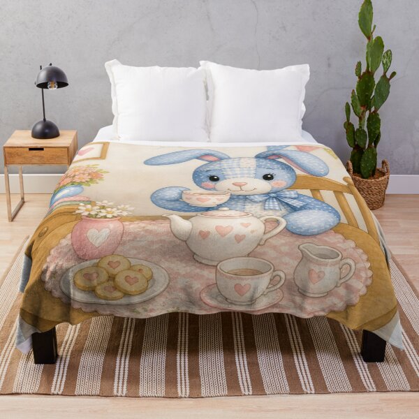 Item preview, Blue Patchwork Bunny Tea Party designed and sold by Shelley Loewnau-Jones Studio.