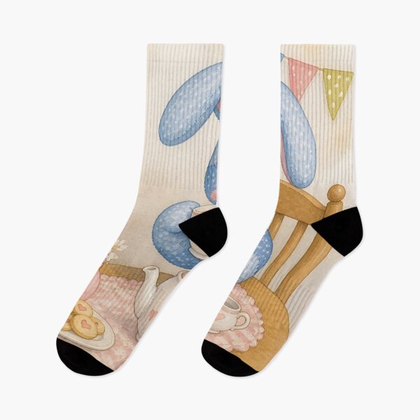 Item preview, Blue Patchwork Bunny Tea Party designed and sold by Shelley Loewnau-Jones Studio.