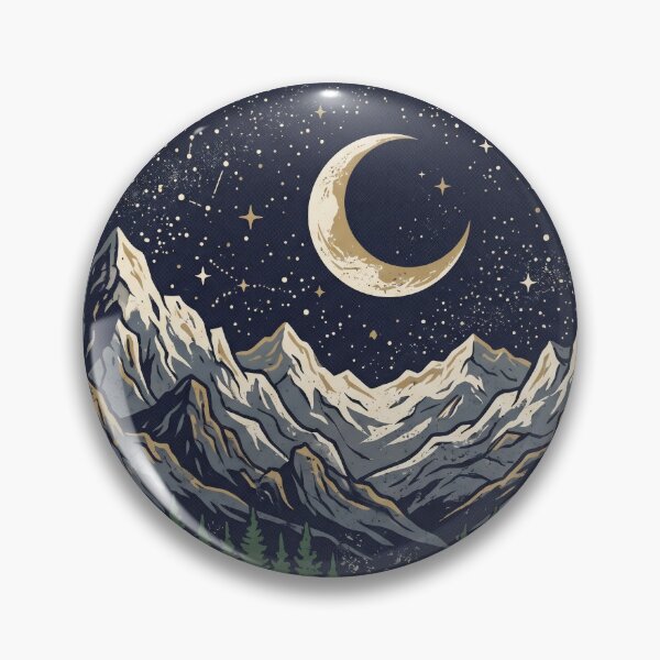 Item preview, Celestial Mountain Night Sky Art | Crescent Moon Forest Landscape designed and sold by TESHYS.