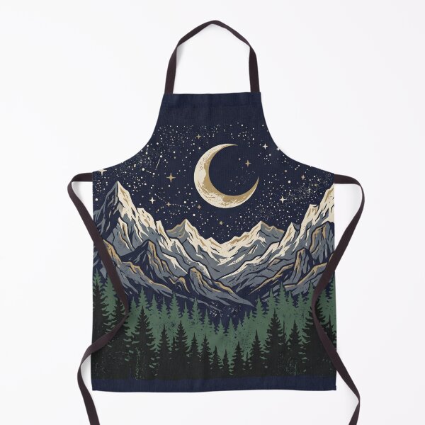 Item preview, Celestial Mountain Night Sky Art | Crescent Moon Forest Landscape designed and sold by TESHYS.