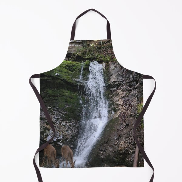 Item preview, Twin Deer Drinking at Forest Waterfall – Woodland Nature Photography designed and sold by Hookesmode.