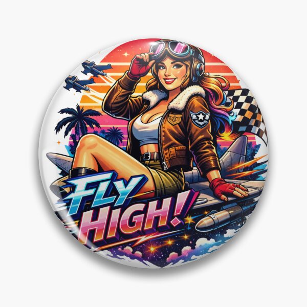 Item preview, Retro Synthwave Pin-Up Aviator Girl designed and sold by JonelleTshirts.