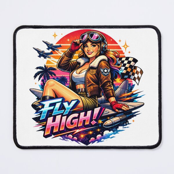 Item preview, Retro Synthwave Pin-Up Aviator Girl designed and sold by JonelleTshirts.