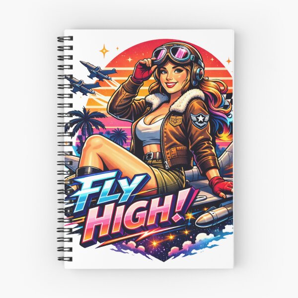 Item preview, Retro Synthwave Pin-Up Aviator Girl designed and sold by JonelleTshirts.