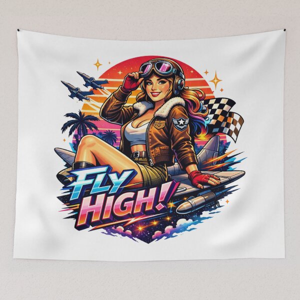 Item preview, Retro Synthwave Pin-Up Aviator Girl designed and sold by JonelleTshirts.