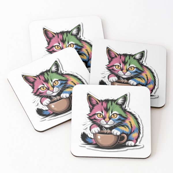 Item preview, Feral Cat Energy Sticker - Chaotic Unhinged Cat Coffee Kawaii Die-Cut designed and sold by AVACL0.