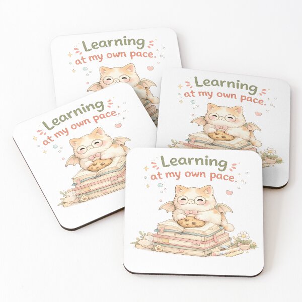 Item preview, Learning at My Own Pace Cute Relaxing Cat Positive Typography Art designed and sold by ArtsyGlaze.