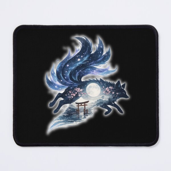 Item preview, Nine Tailed Fox Kitsune Jumping Japanese Mythology Galaxy T-Shirt designed and sold by YokaiInk.