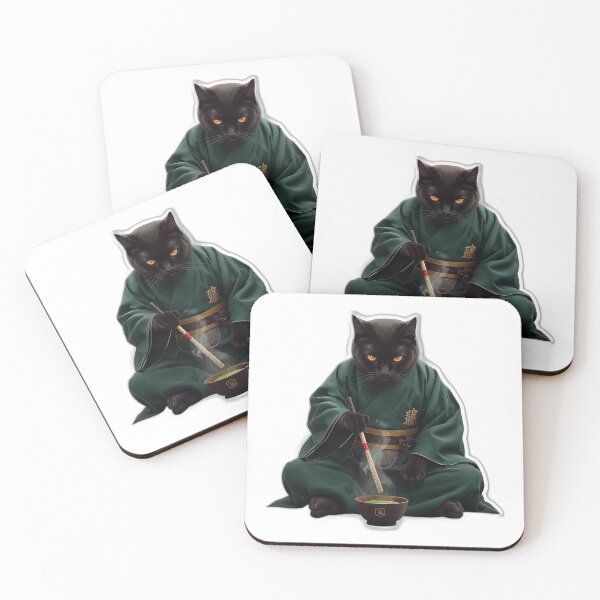 Item preview, Matcha Tea Master Cat — Japanese Stoic Dark Sticker Art designed and sold by Tokyo Neo Noir Collective .