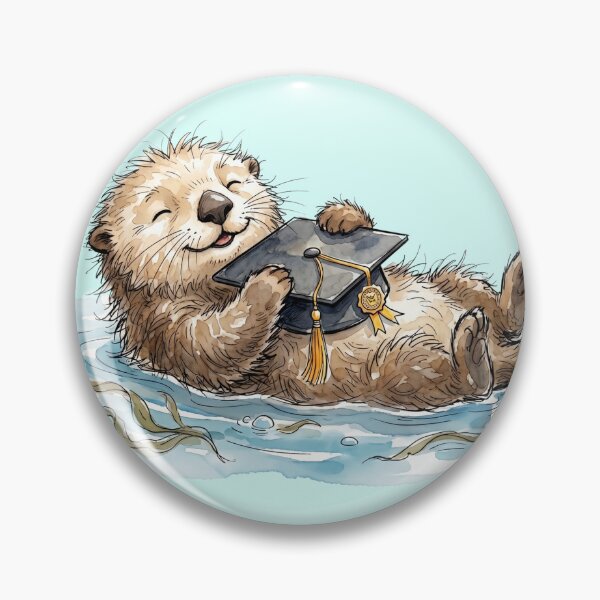 Item preview, Cute Watercolor Sea Otter Floating with Graduation Cap Art designed and sold by BreezifyDesignStudio.