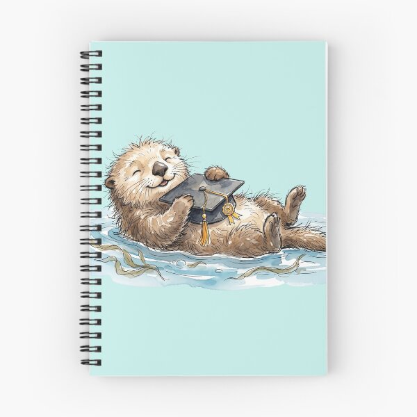 Item preview, Cute Watercolor Sea Otter Floating with Graduation Cap Art designed and sold by BreezifyDesignStudio.